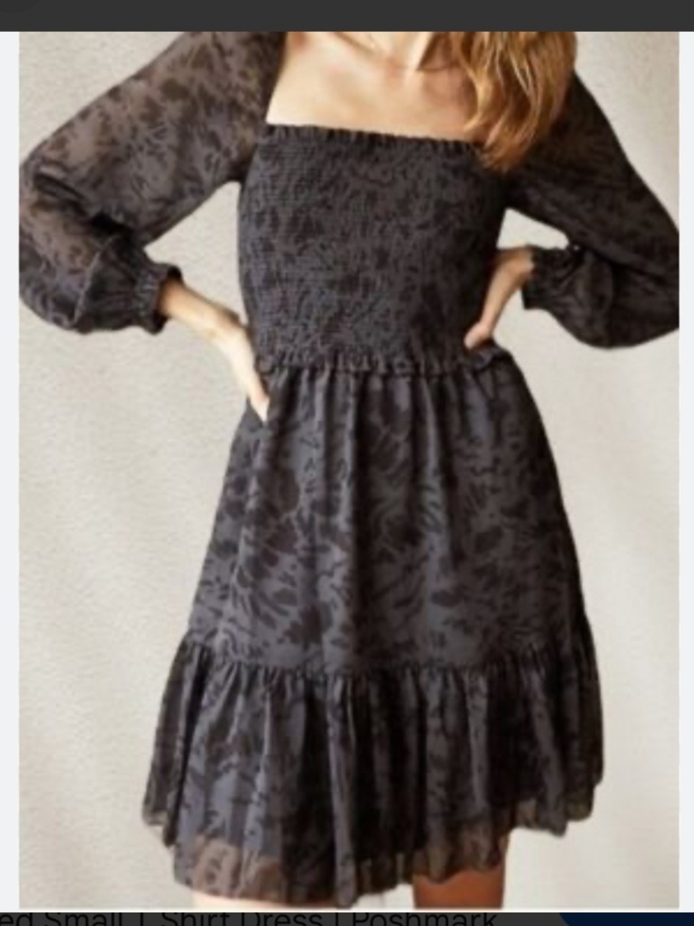 Wilfred Tempest Smocked Floral Long Sleeve Smocked Dress mini dress size XS